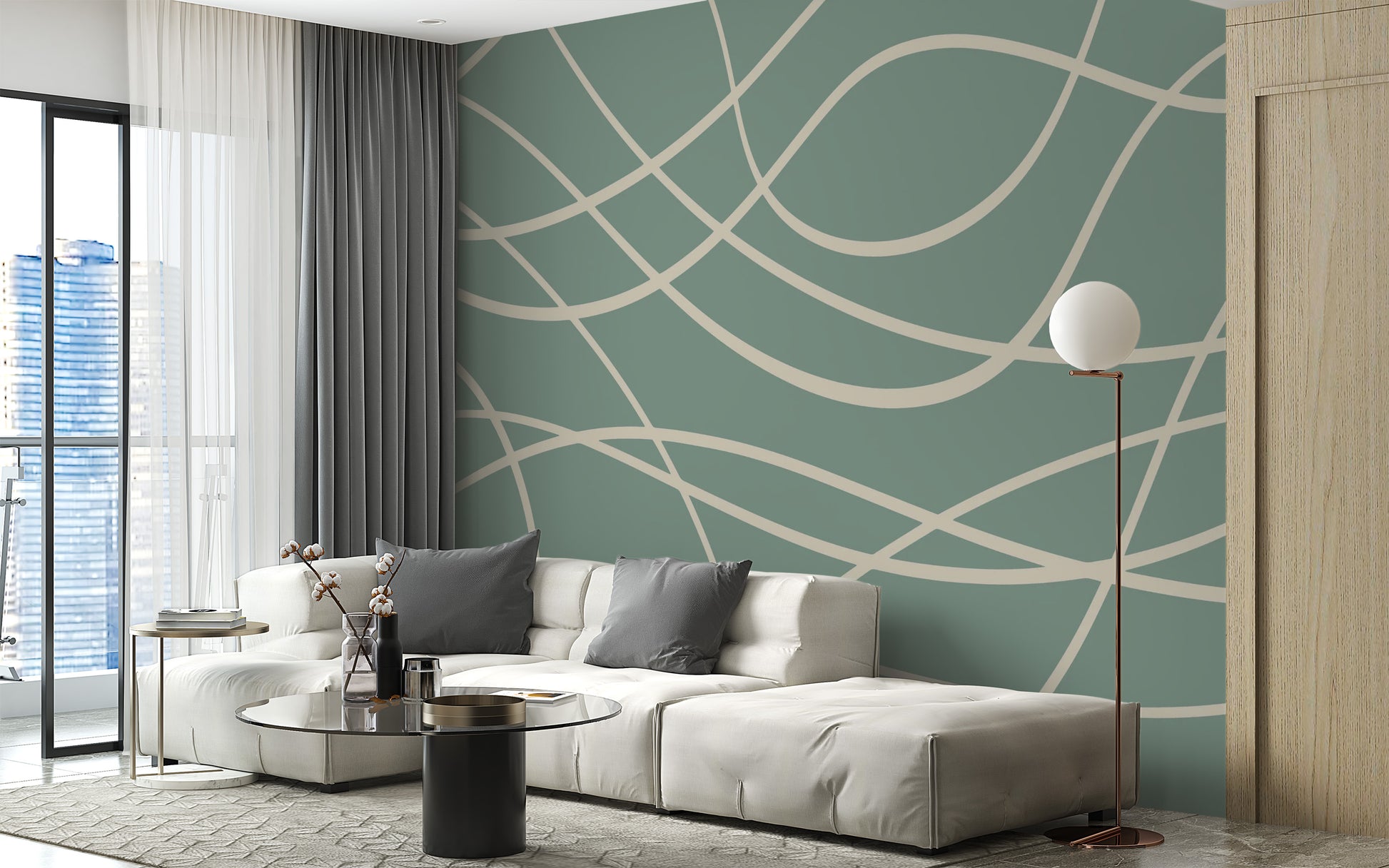 Modern abstract green line wallpaper mural