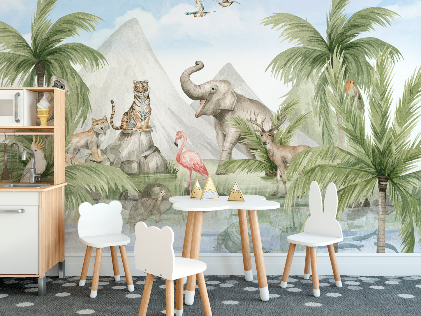 Charming animals in a serene forest mural design