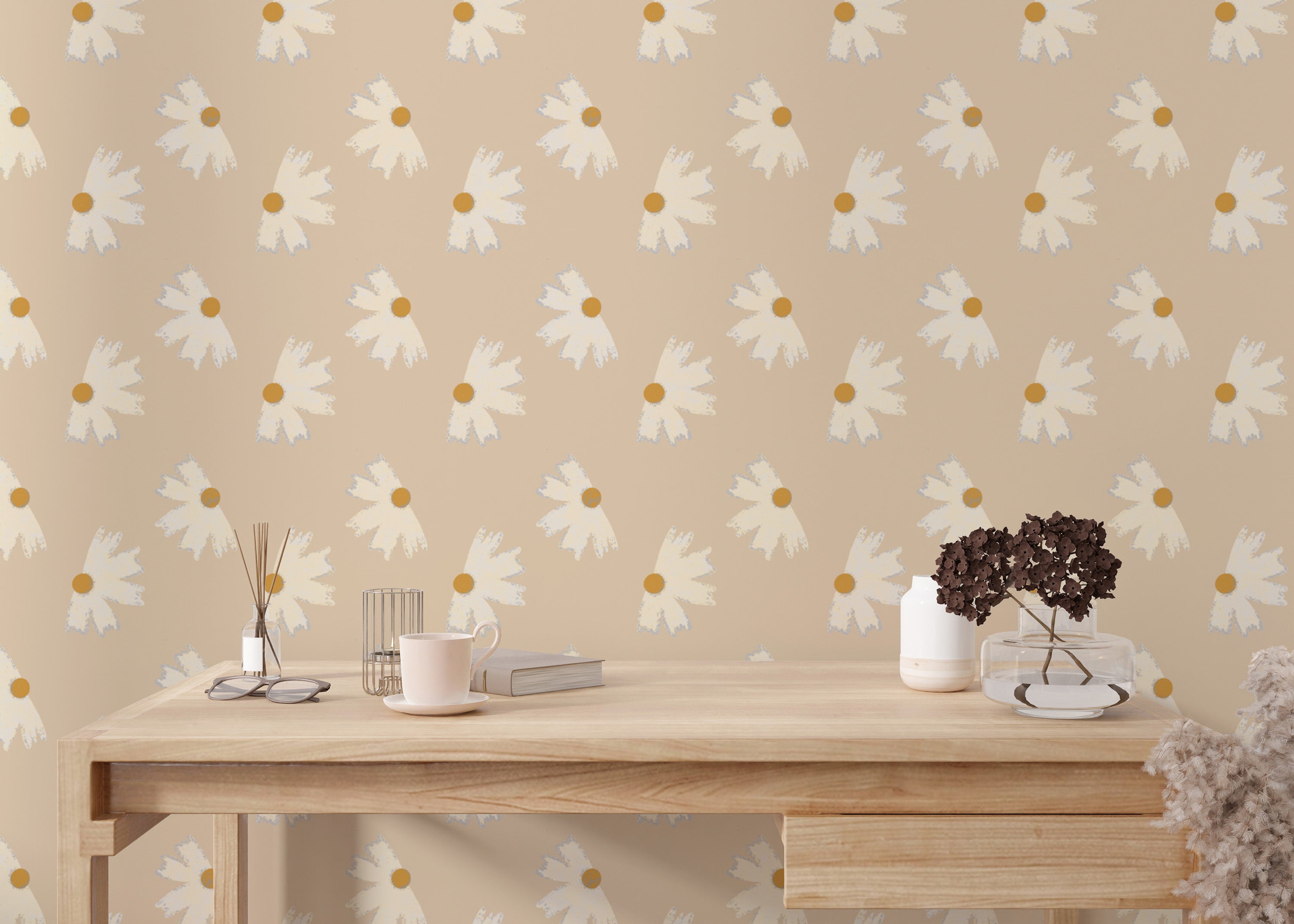 Marigold Pearl Flower Wallpaper for living rooms
