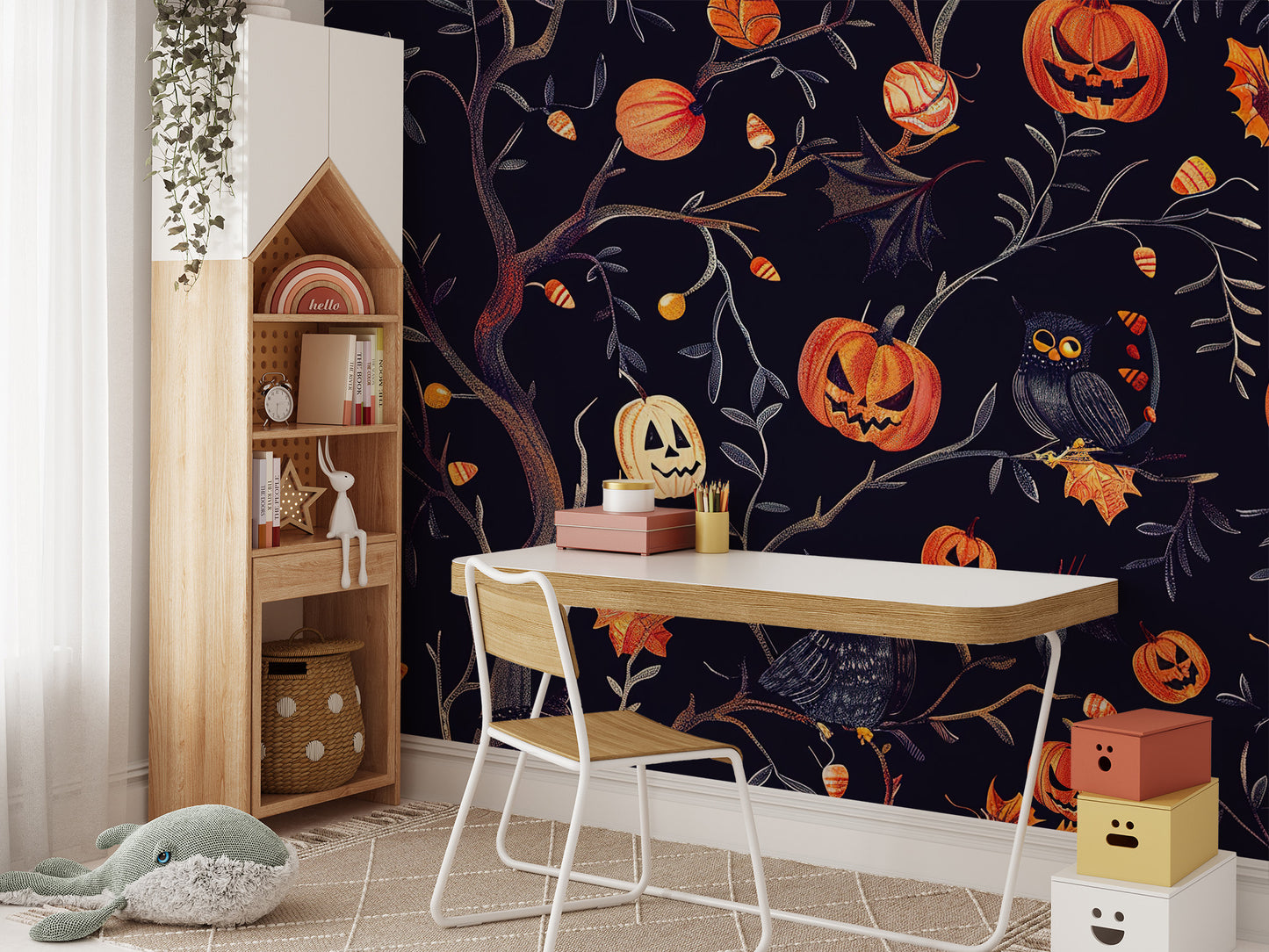 Halloween Pumpkins Owls Wallpaper Mural