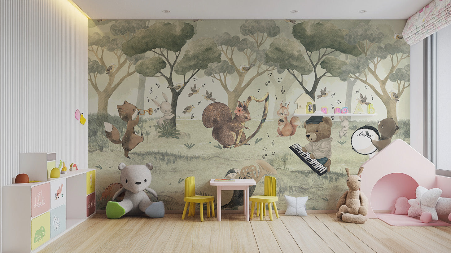 Kids’ wildlife concert theme wallpaper
