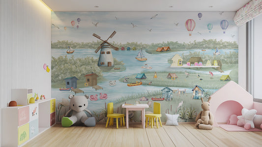 Breezy Shores kids mural for nursery walls