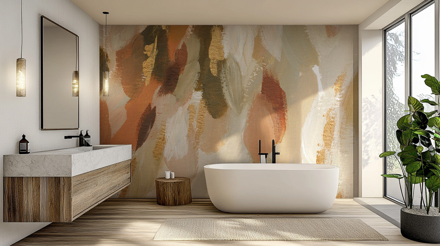 Abstract brushstroke wallpaper in warm hues