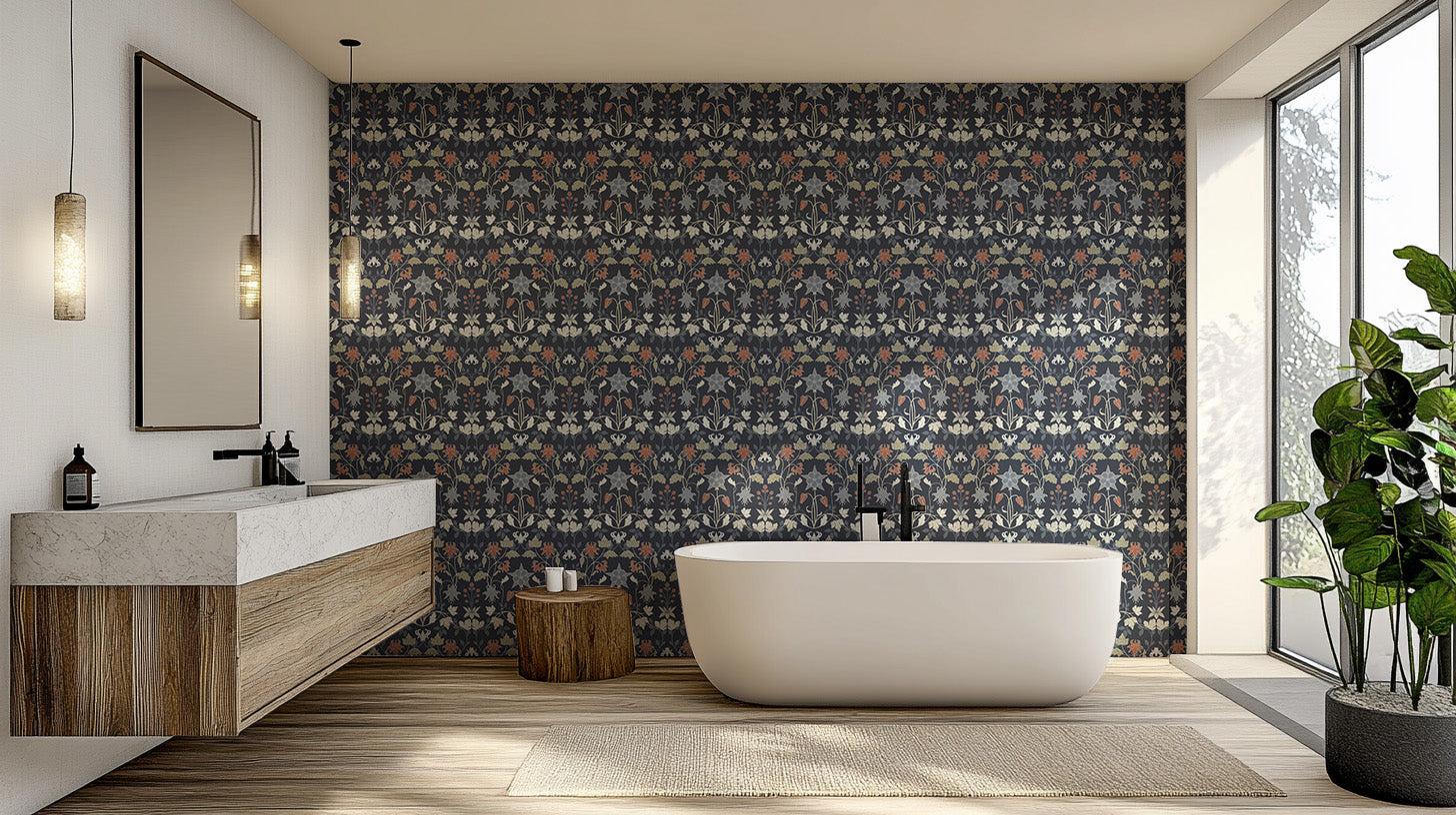 Nouveau-inspired floral wallpaper mural design