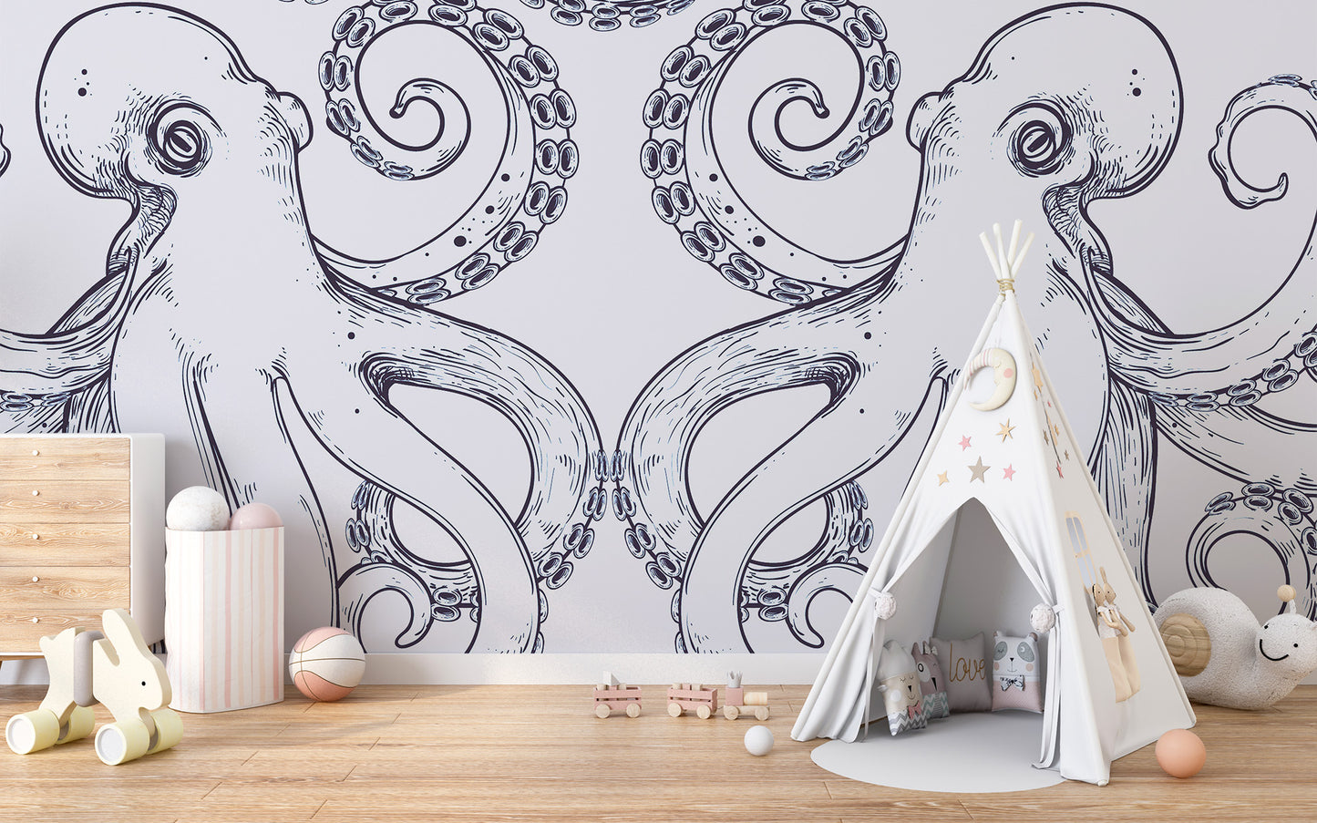 Kids’ room pops with bold octopus wallpaper