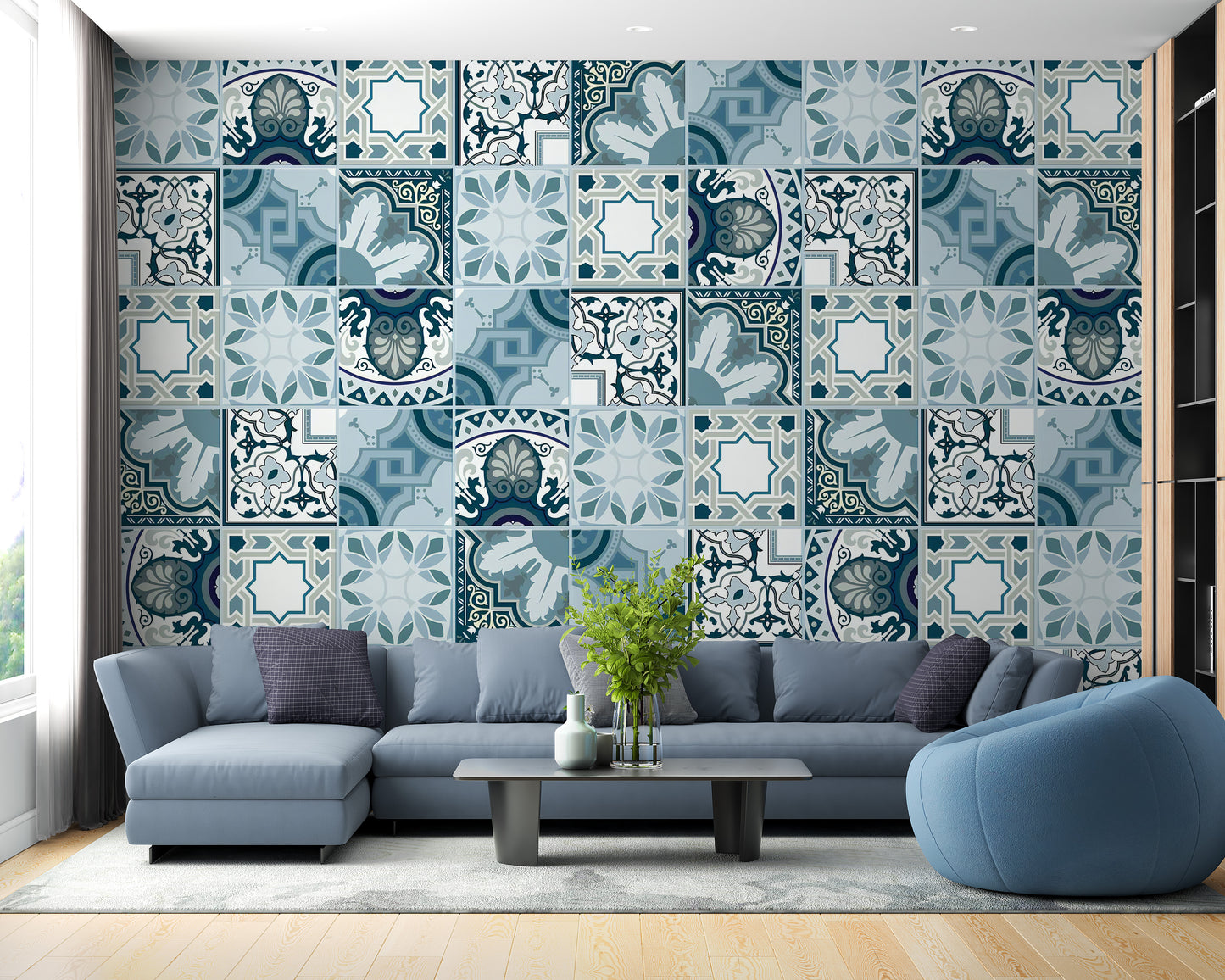 Mosaic Tile Blue Wallpaper Mural
