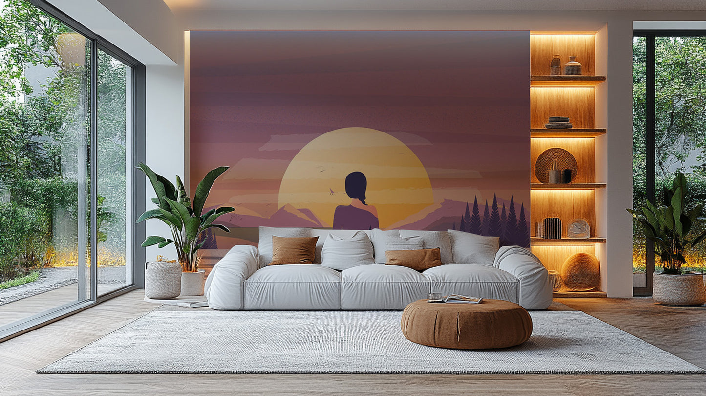 Meditation Sun Motif Wallpaper Mural