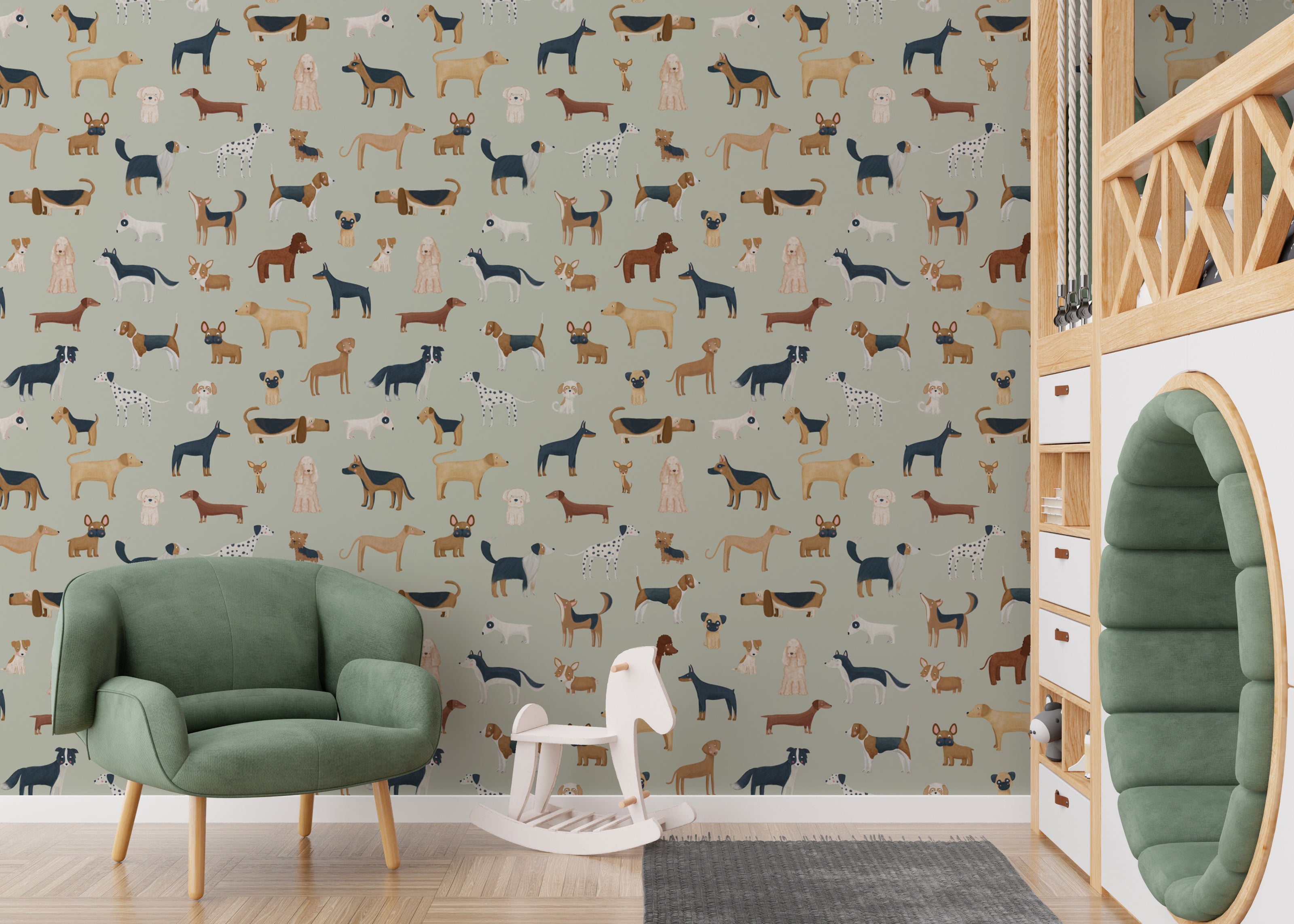 Whimsical dog pattern for child-friendly interiors
