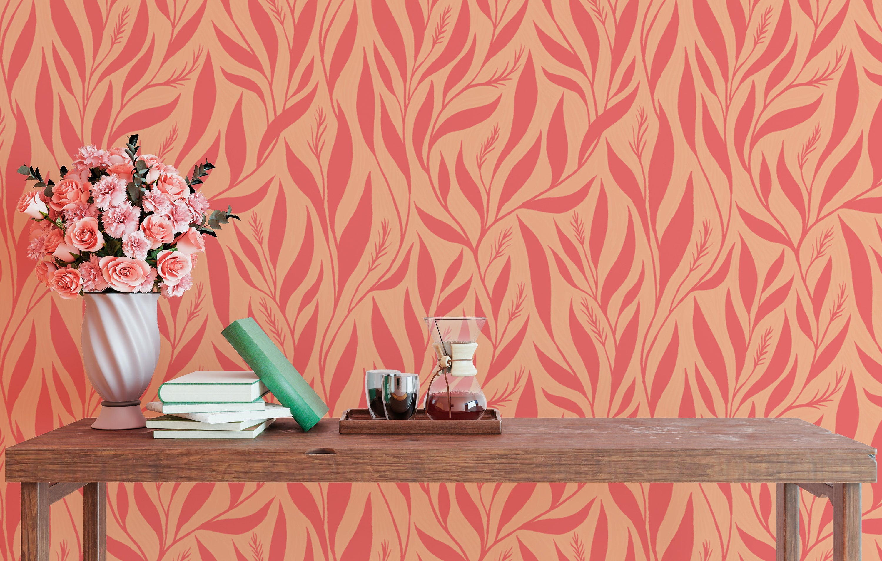 Nature-inspired peach and pink wallpaper
