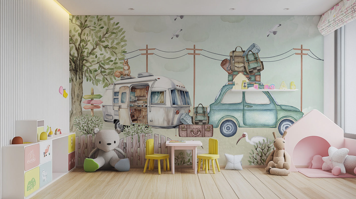 Pastoral Caravanning Scene Mural