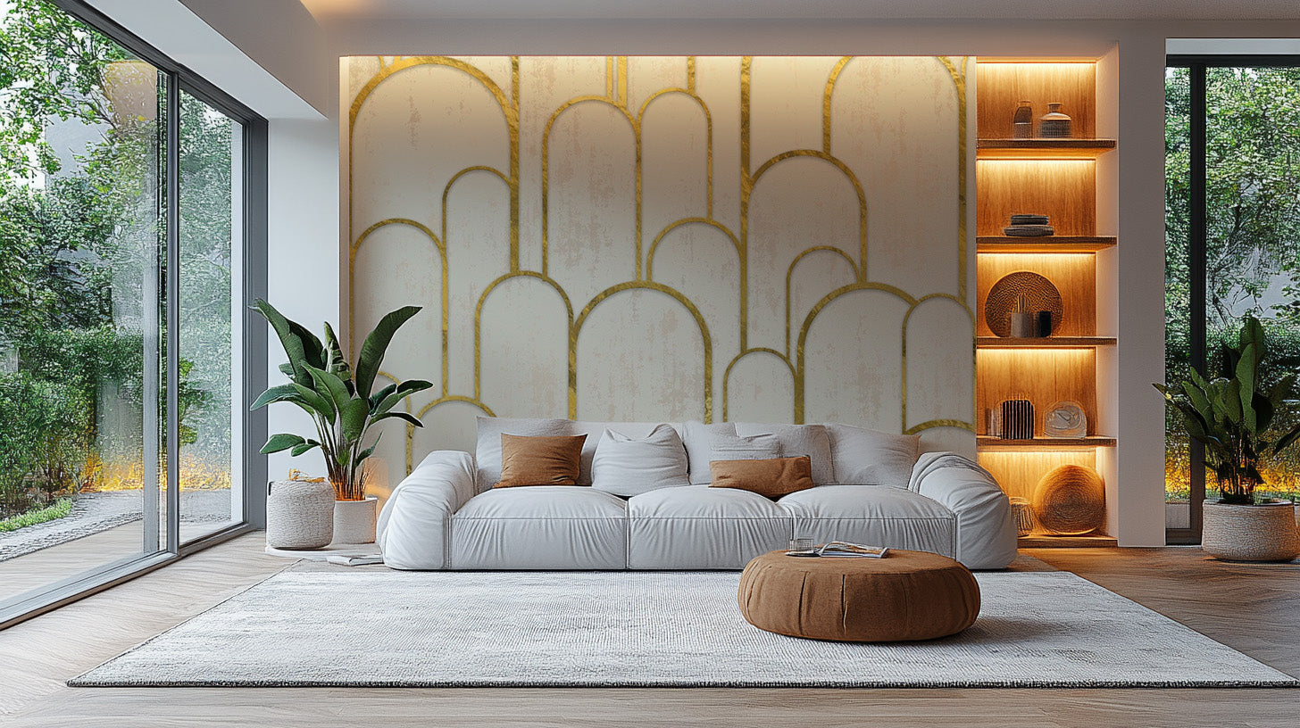 Gold and White Art Deco Wallpaper Design