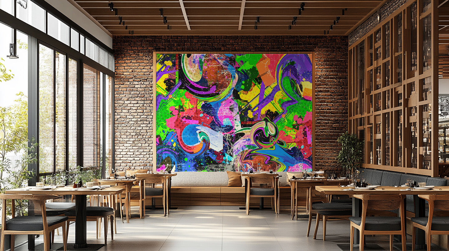 Colorful graffiti splash wall mural wallpaper for homes.