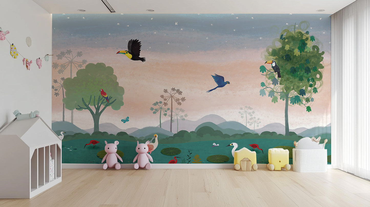 Enchanted Forest Bird Mural - Giffywalls