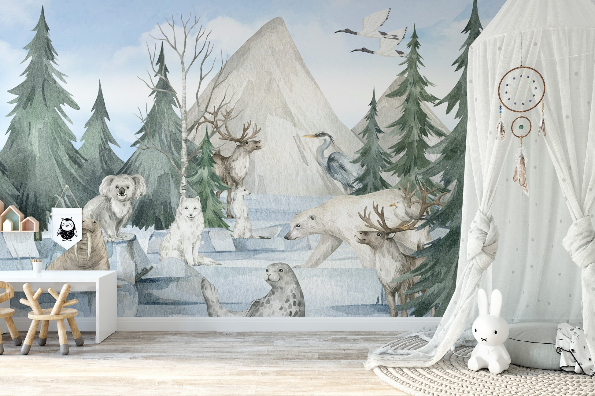 Frozen Frontier Majestic Wildlife Mural peel and stick wallpaper