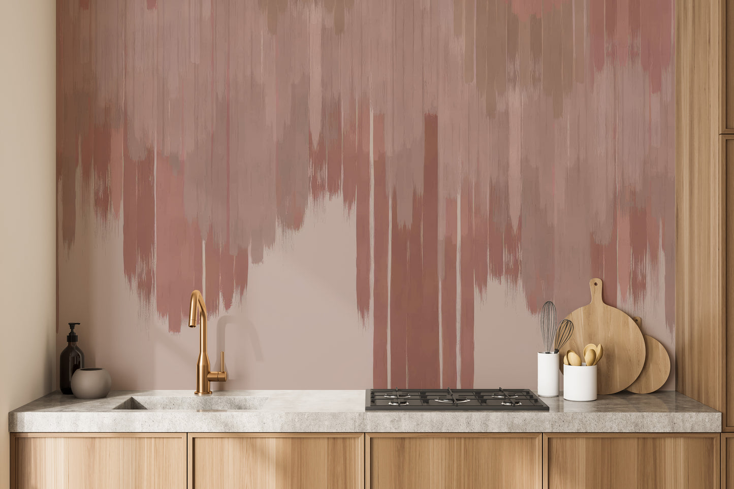 Copper pink foliage wallpaper adds a cozy vibe to dining rooms