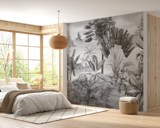 Black and white scenery wallpaper mural