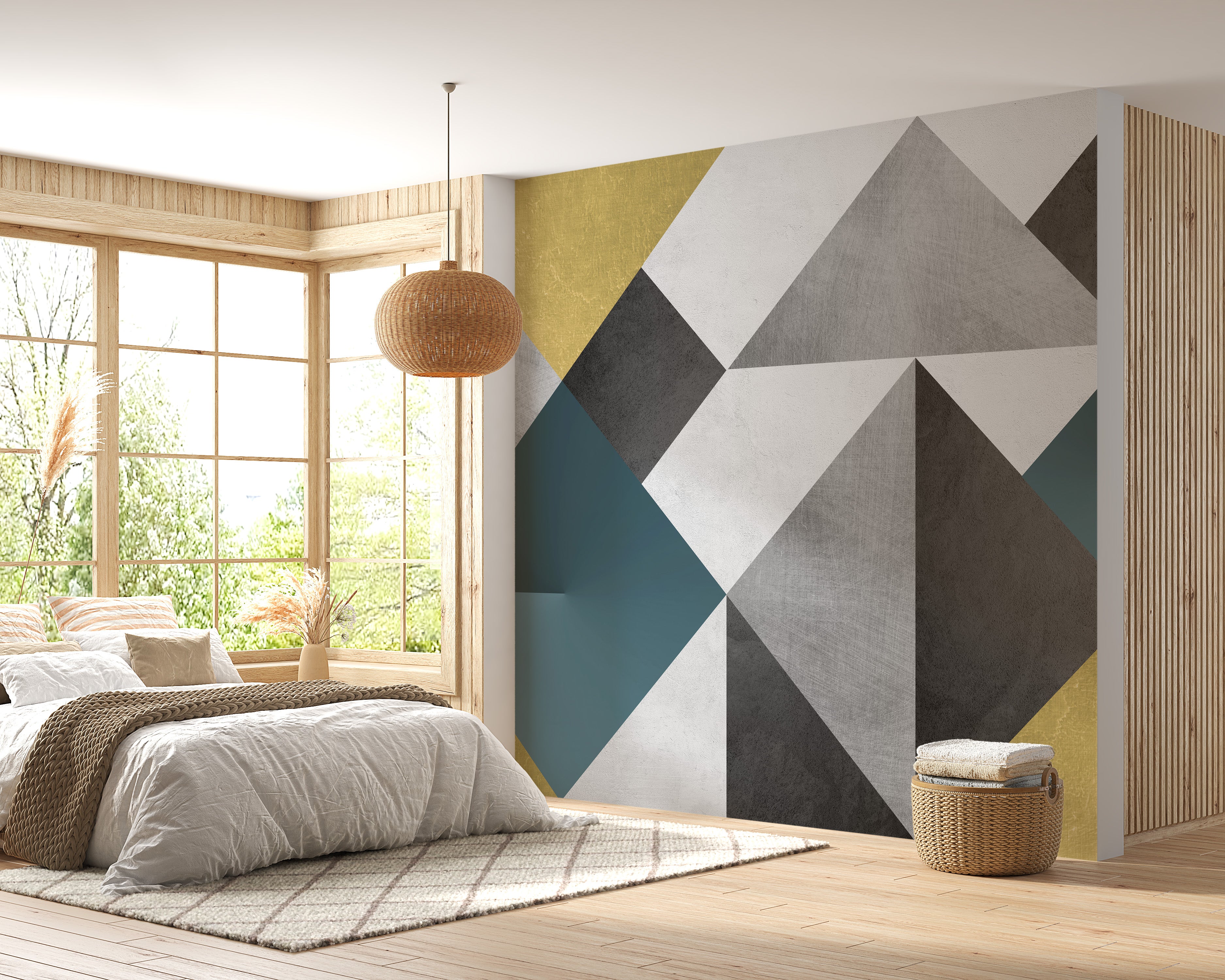 Blue & Yellow Abstract Geometric Multicolor Triangle Wallpaper Mural - Giffywalls