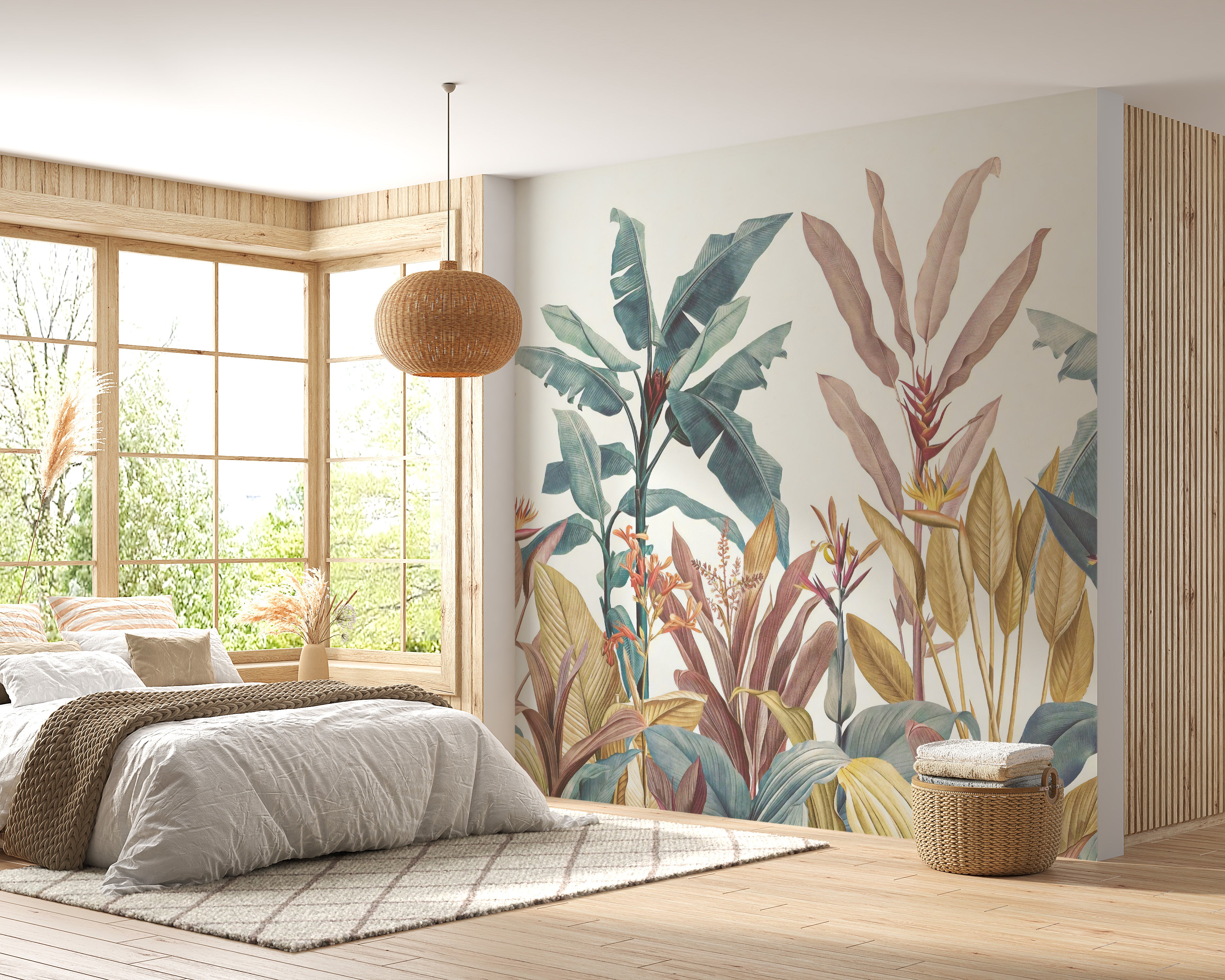 Floral Wall Mural with Dark Background
