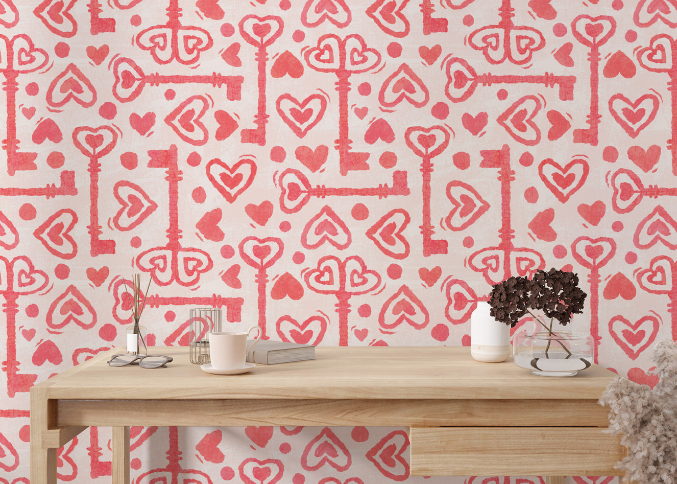 Heart-themed wallpaper for cozy interiors
