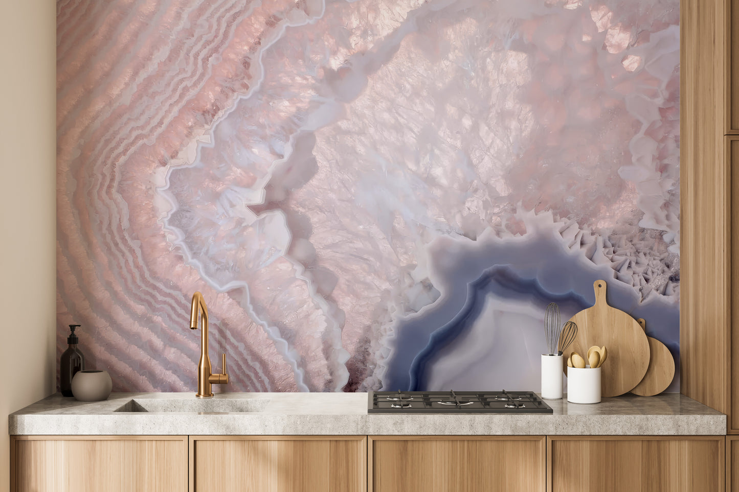 Rose Pink Geode Reusable Wallpaper