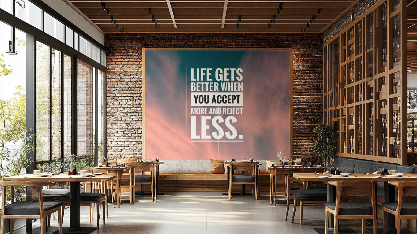 Life acceptance quote on soft mural design
