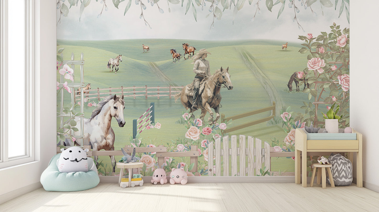 Horse wallpaper for boys' nursery
