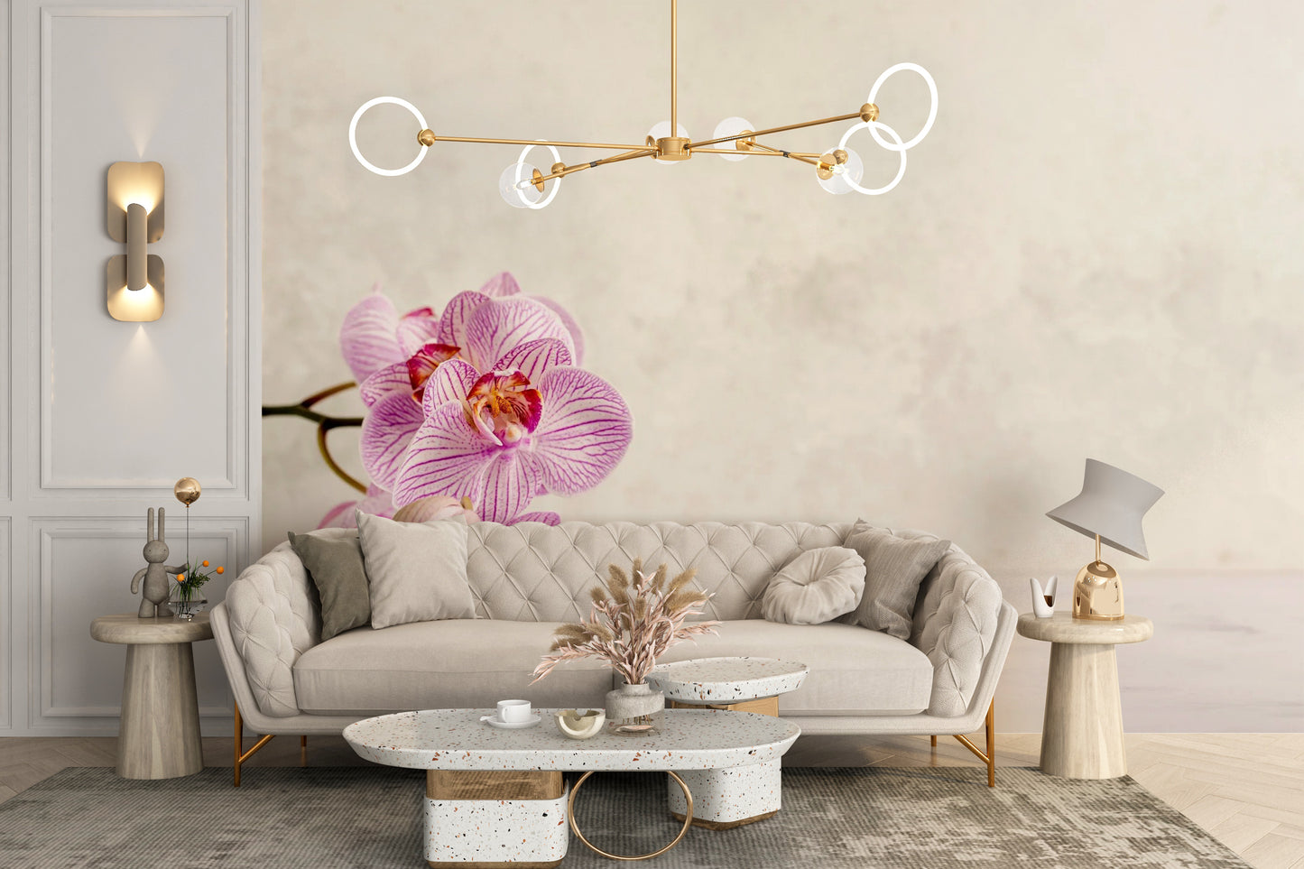 Pink orchid flower mural for tranquil walls
