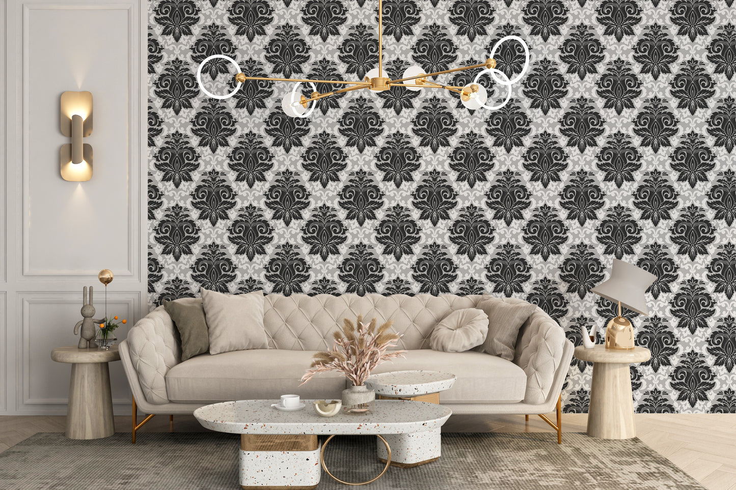 Luxurious damask print wallpaper mural for home
