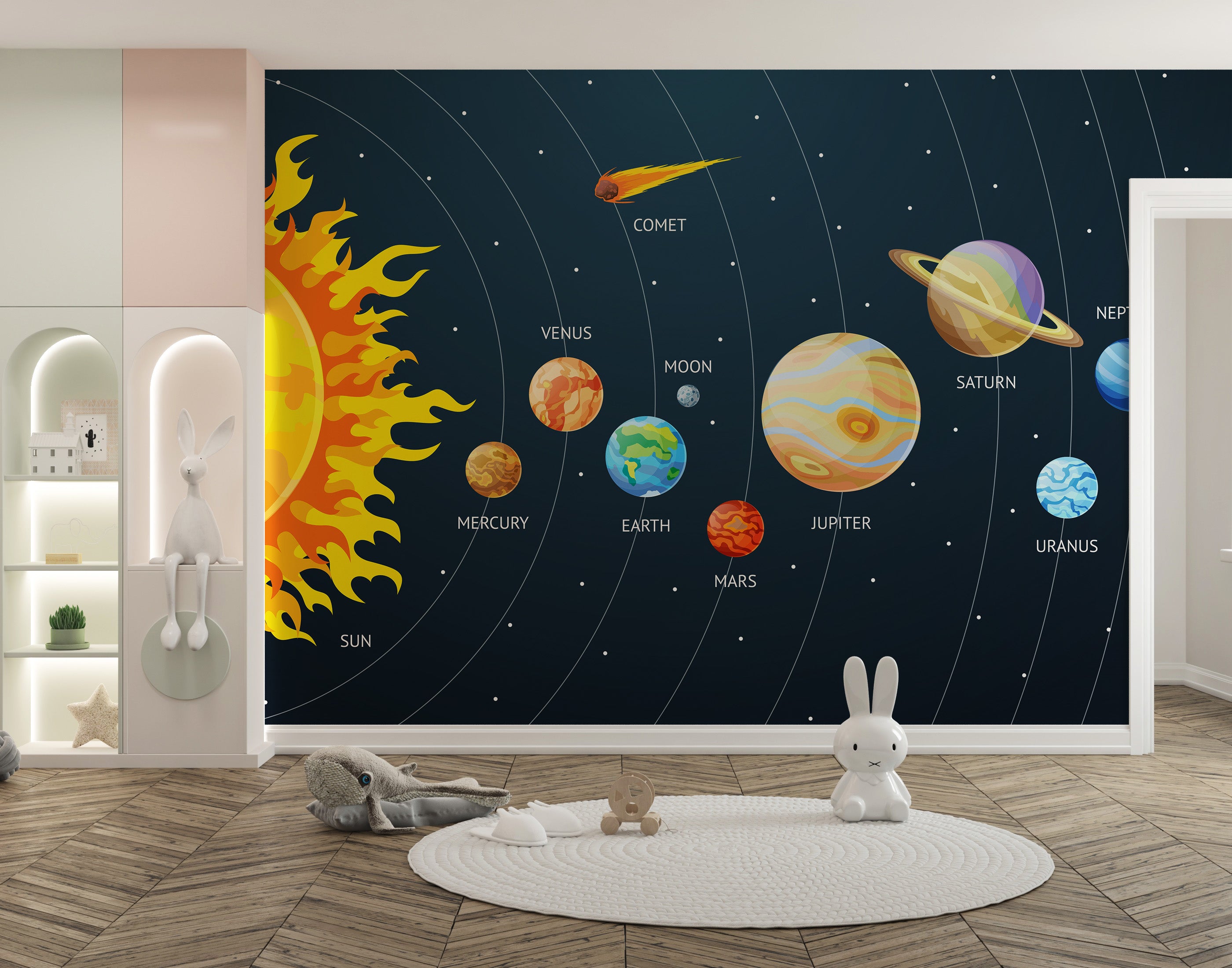 Solar system design wallpaper with planets and sun