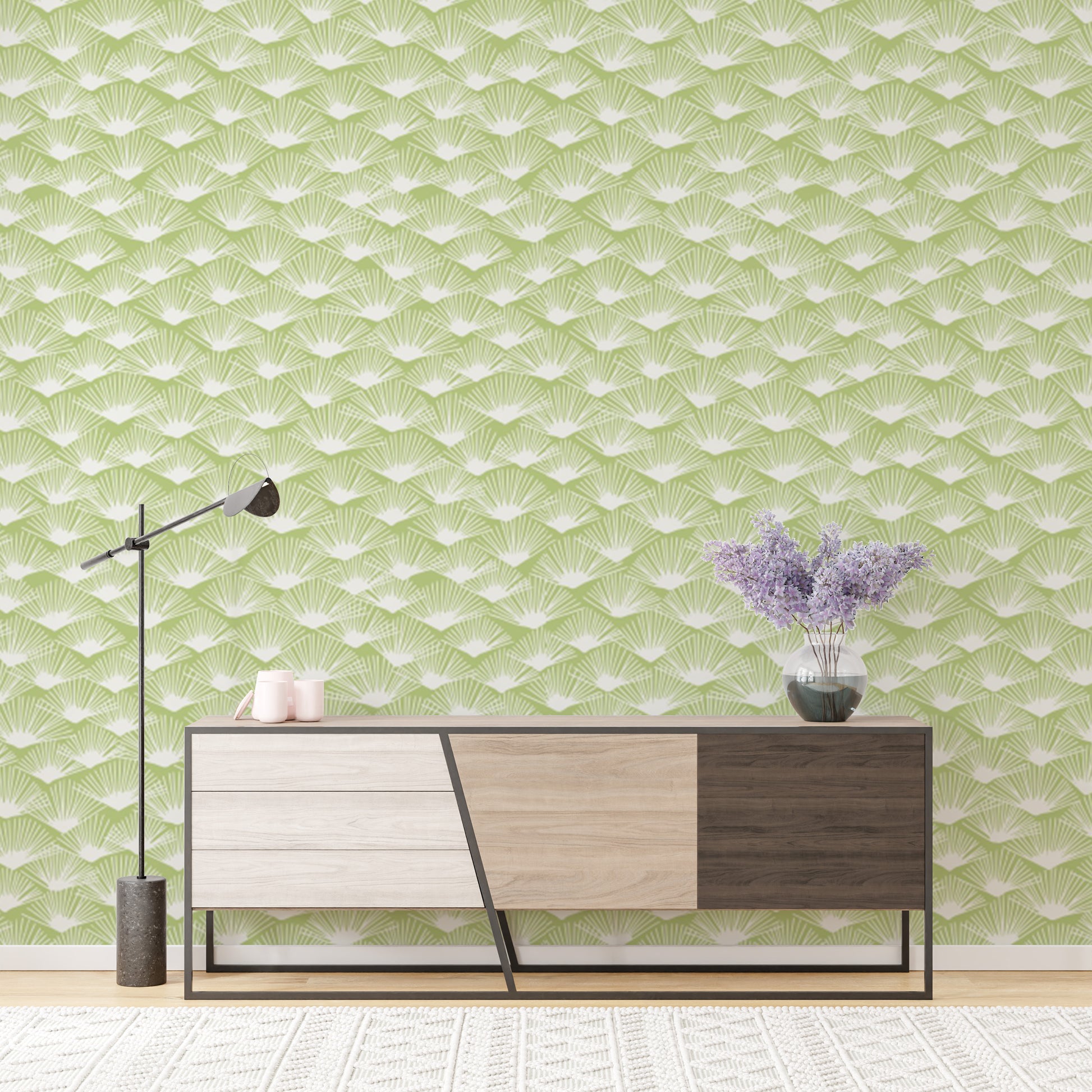 Artistic Tropical Sage wallpaper with calming sage tones.
