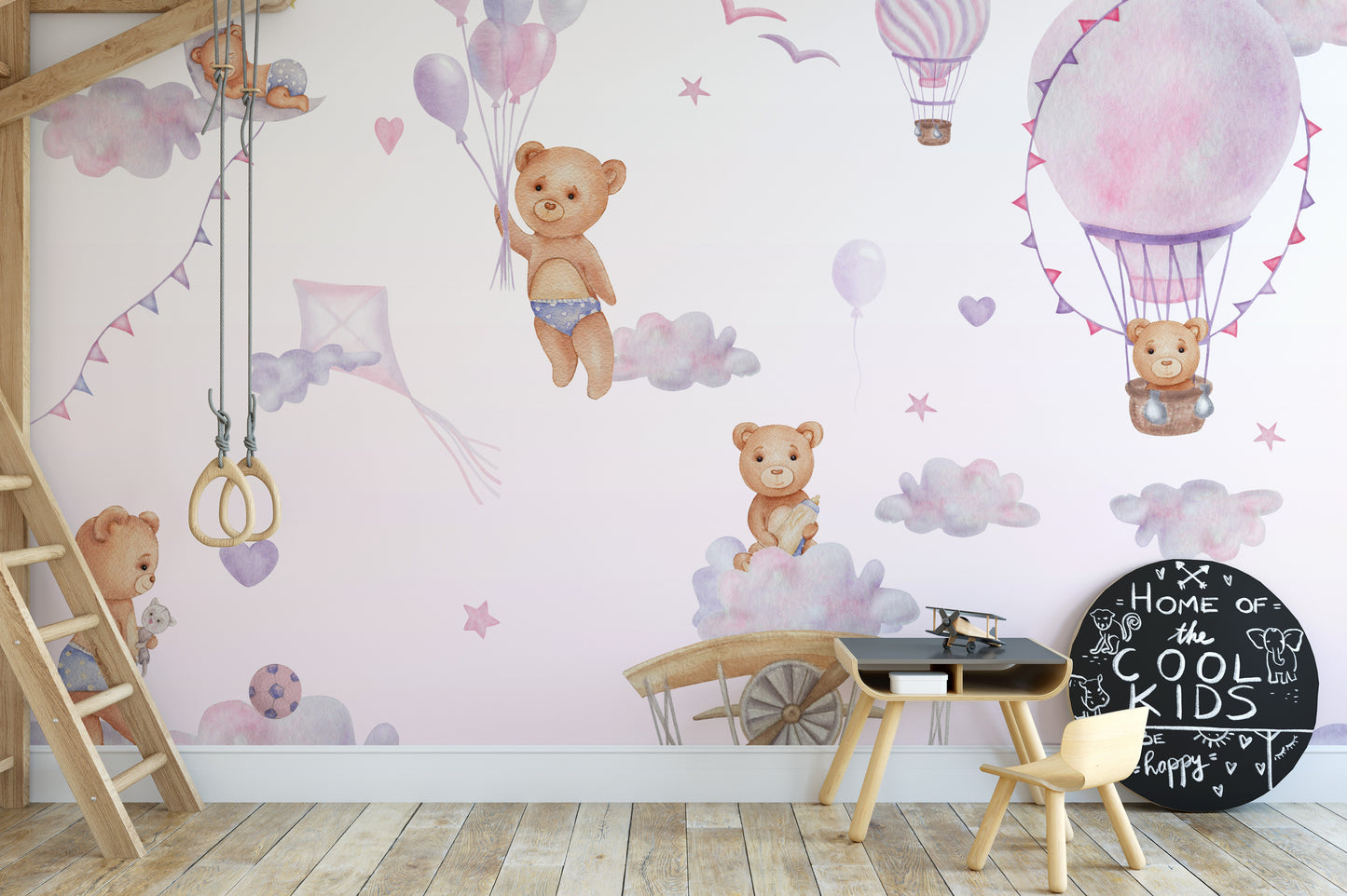 Bouncy Bear Sky Journey Mural wallpaper