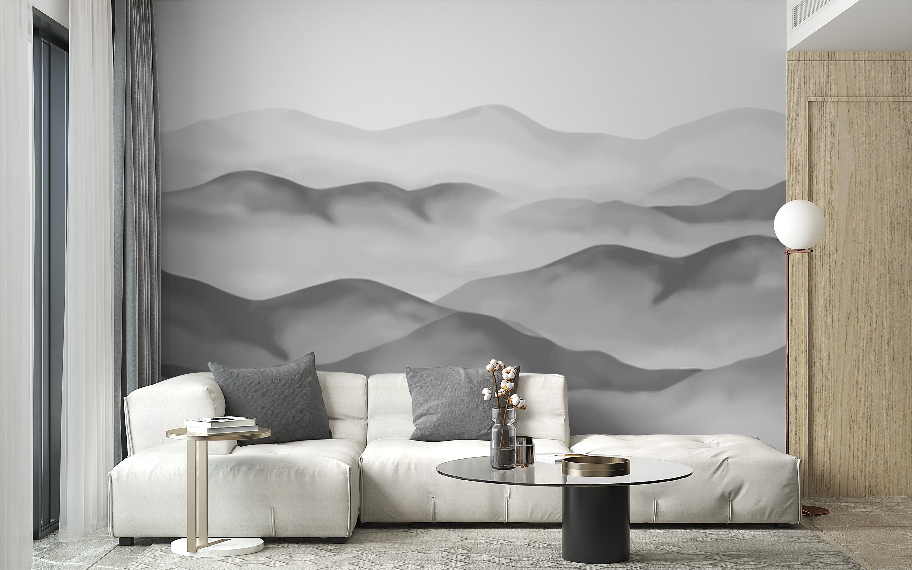 Elegant grey mountain wallpaper for modern interiors