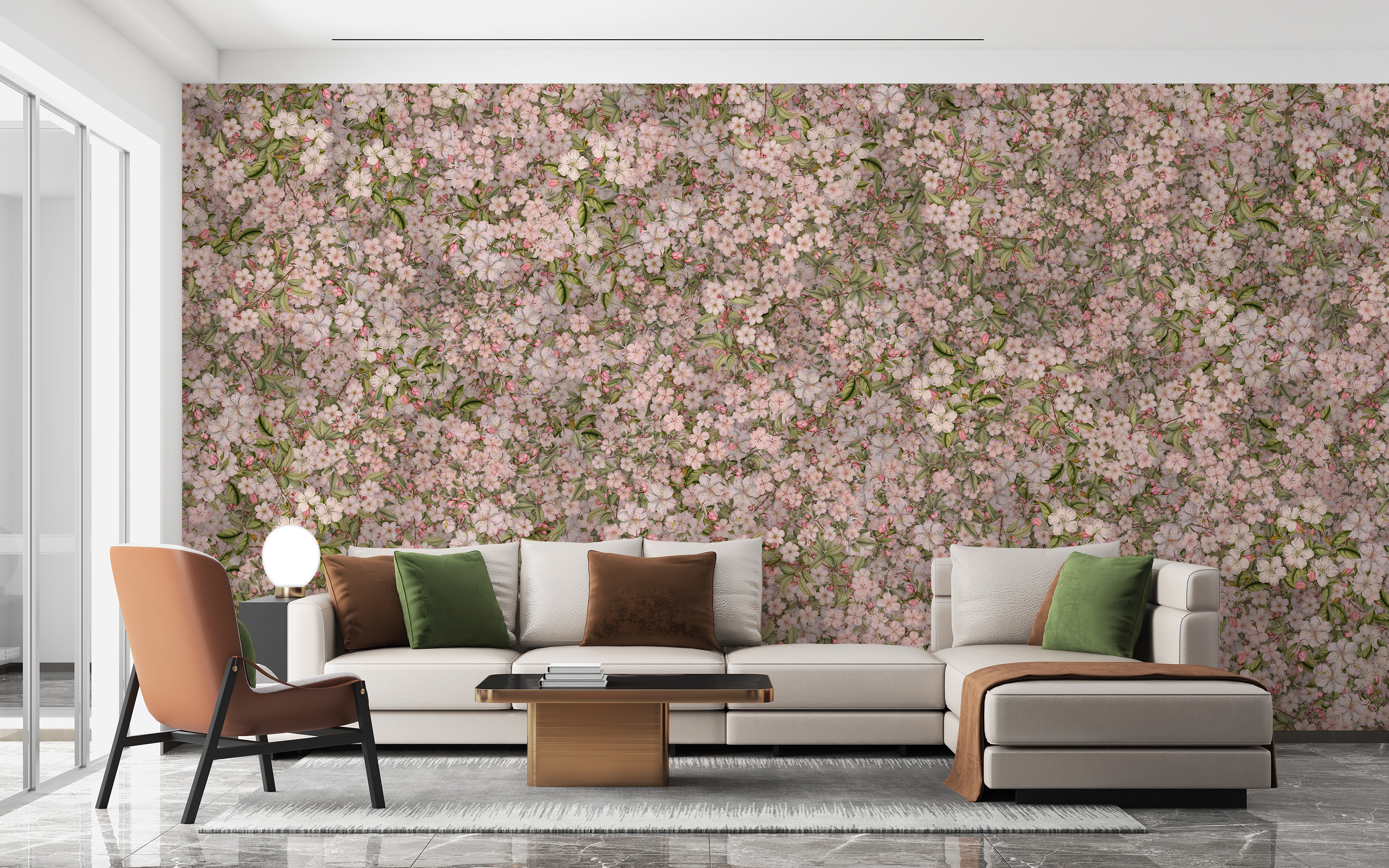 Delicate pink cherry blossom flower wallpaper mural
