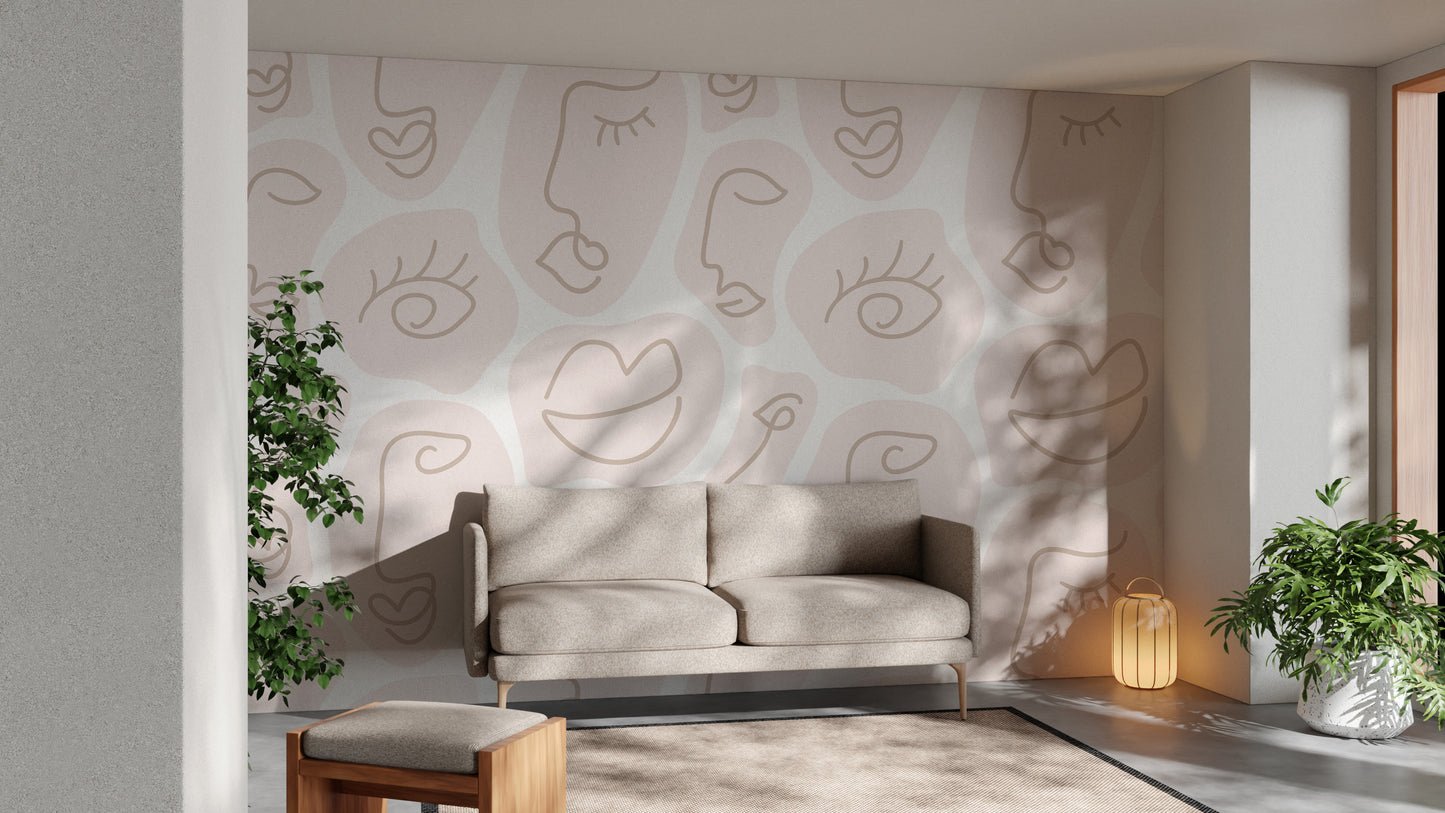 Contemporary human face line wallpaper mural for chic decor.
