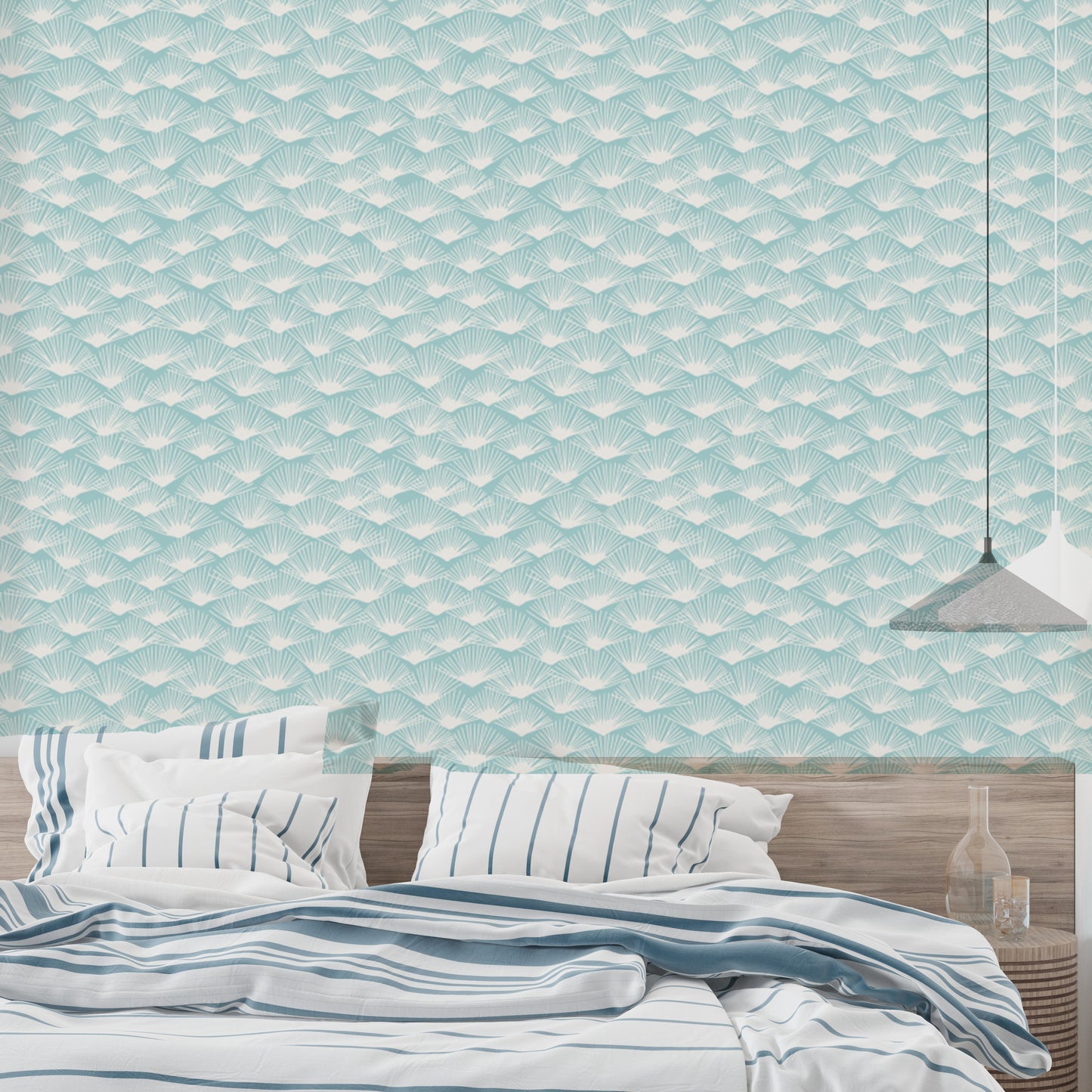 Elegant Abstract Aqua Fronds wallpaper for modern spaces.
