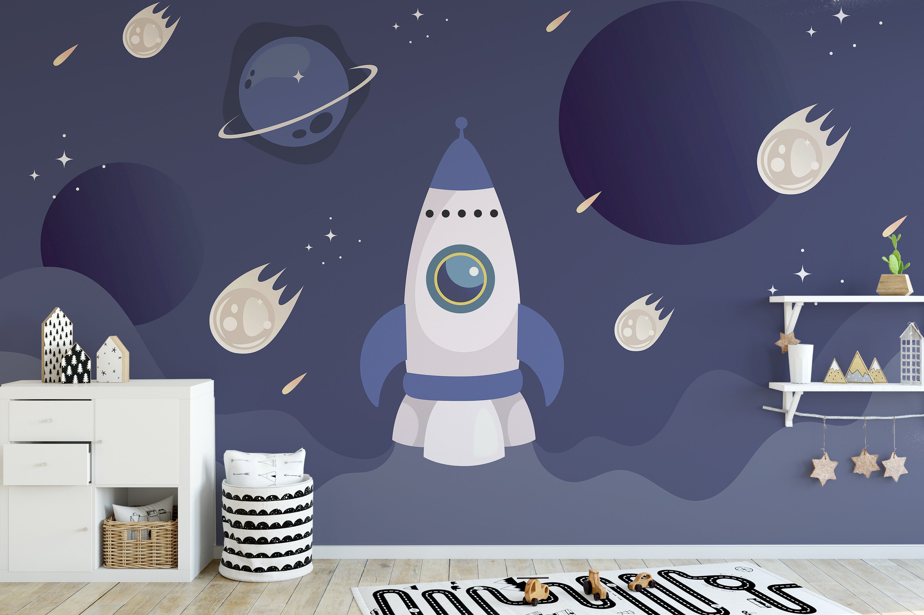 Outer space mural sparks curiosity in kids’ rooms