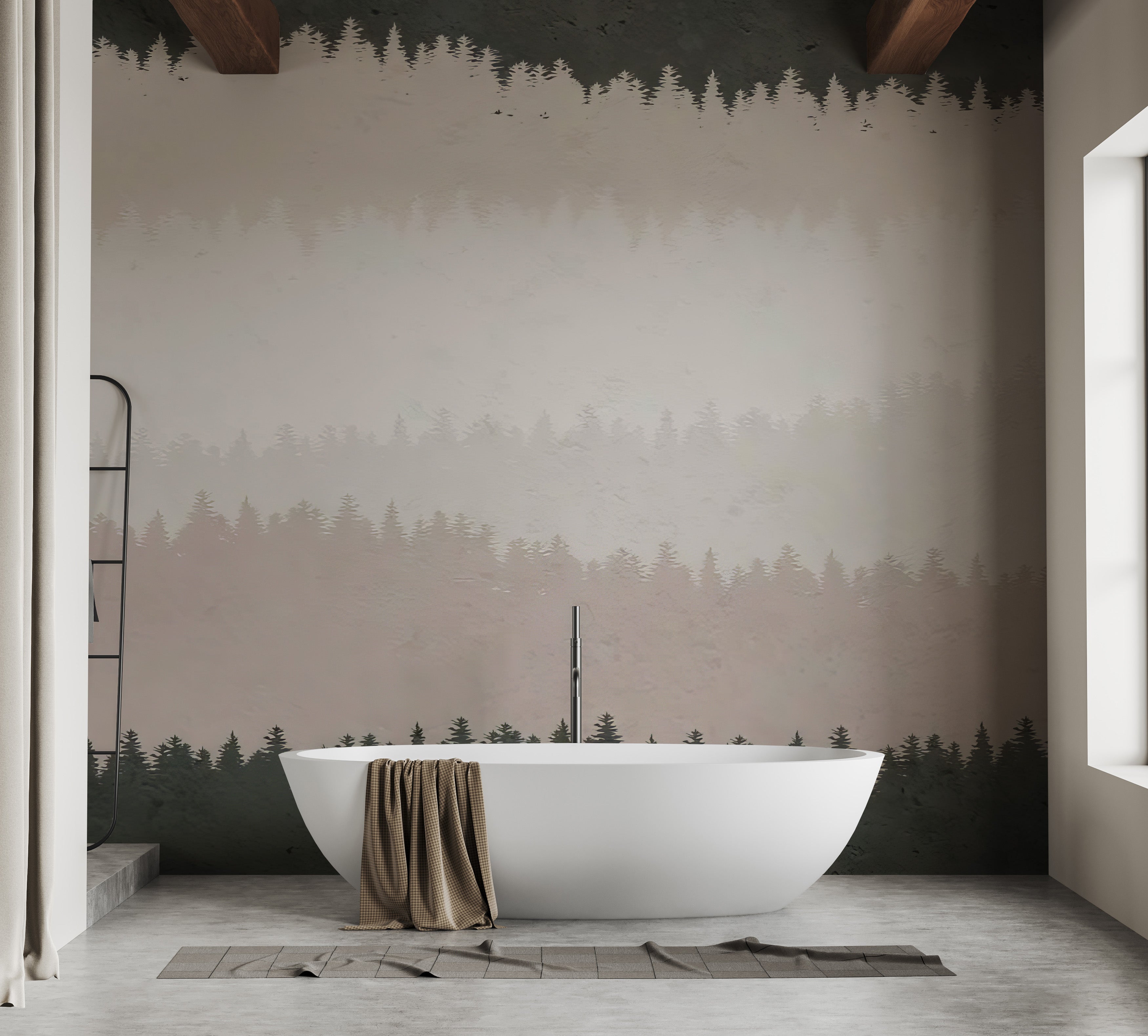 Stylish Shaded Timber Illusion wallpaper for a chic bathroom.