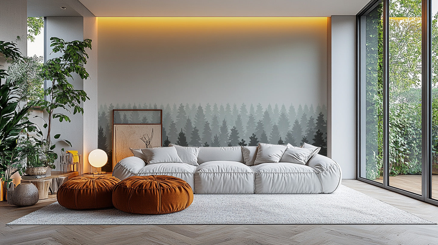 Moody dark foggy forest wallpaper mural