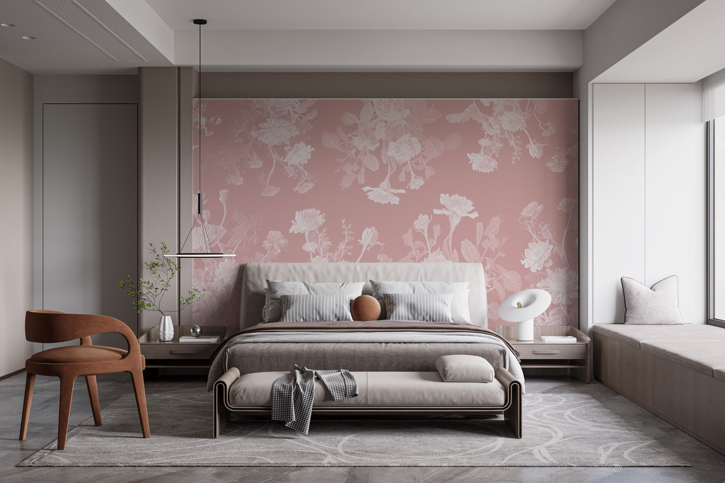 Add a touch of elegance with pink flower wallpaper mural in your bedroom.