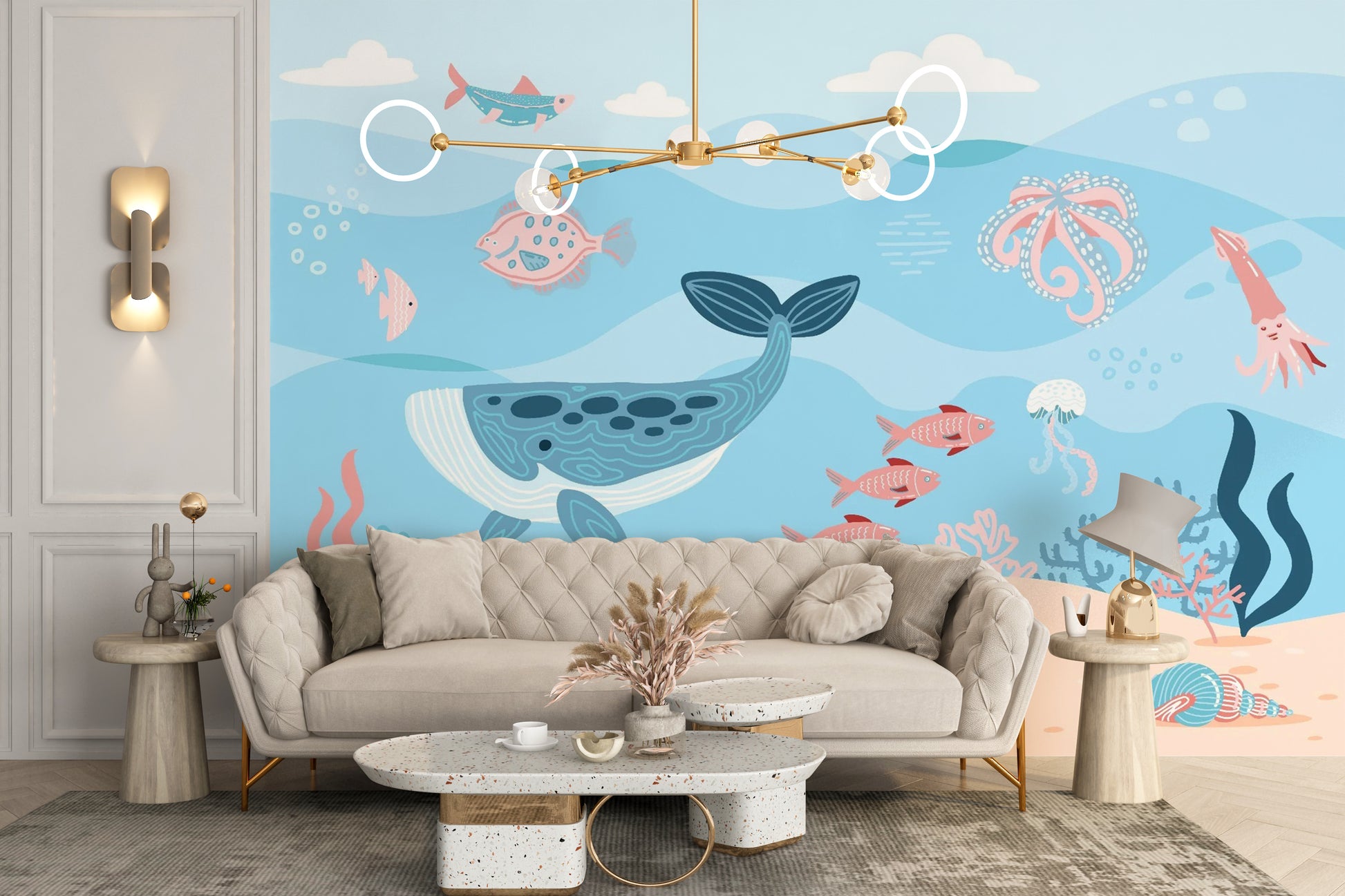 Vibrant Underwater Fish Wall Mural Design