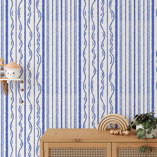 Timeless classic blue stripes wall mural for elegant interiors.