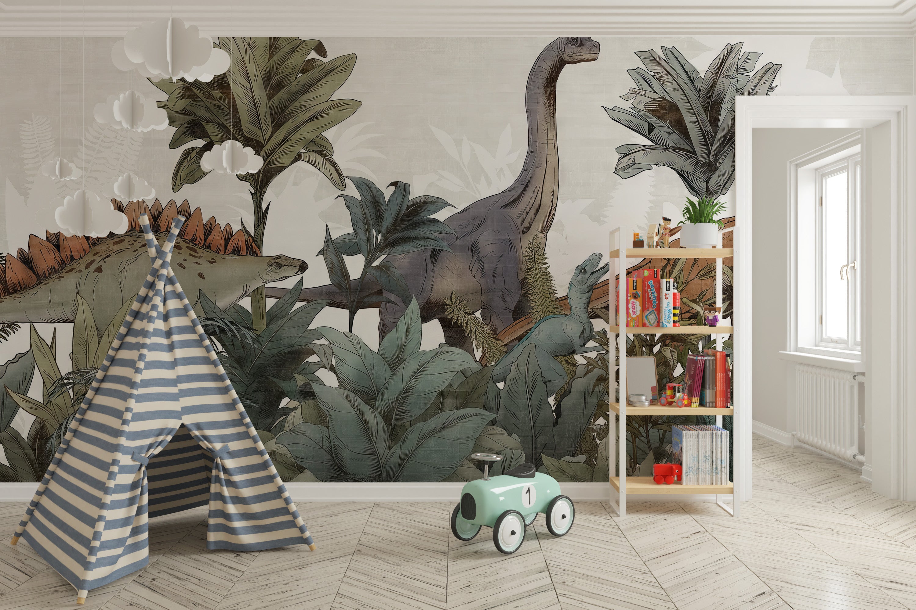 Jurassic journey wallpaper mural for kids