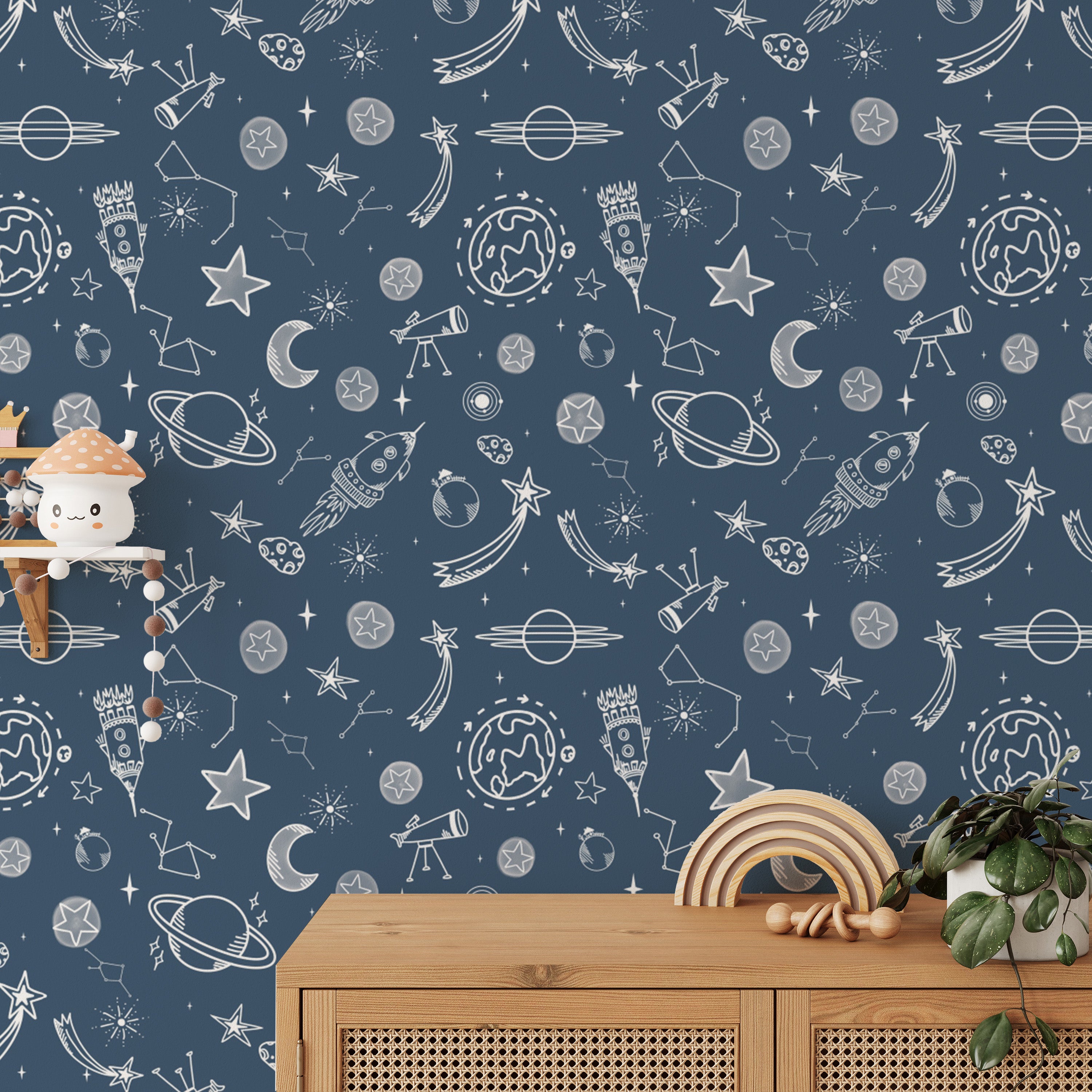 Add wonder with Space Voyage Blue Wallpaper