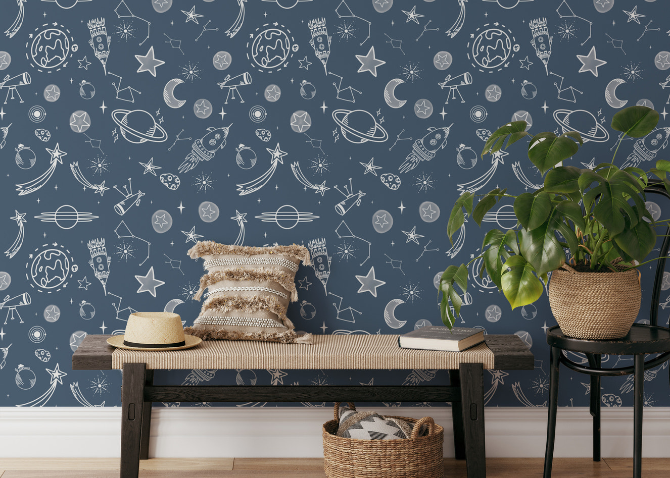 Space Voyage Blue Wallpaper with a cosmic feel