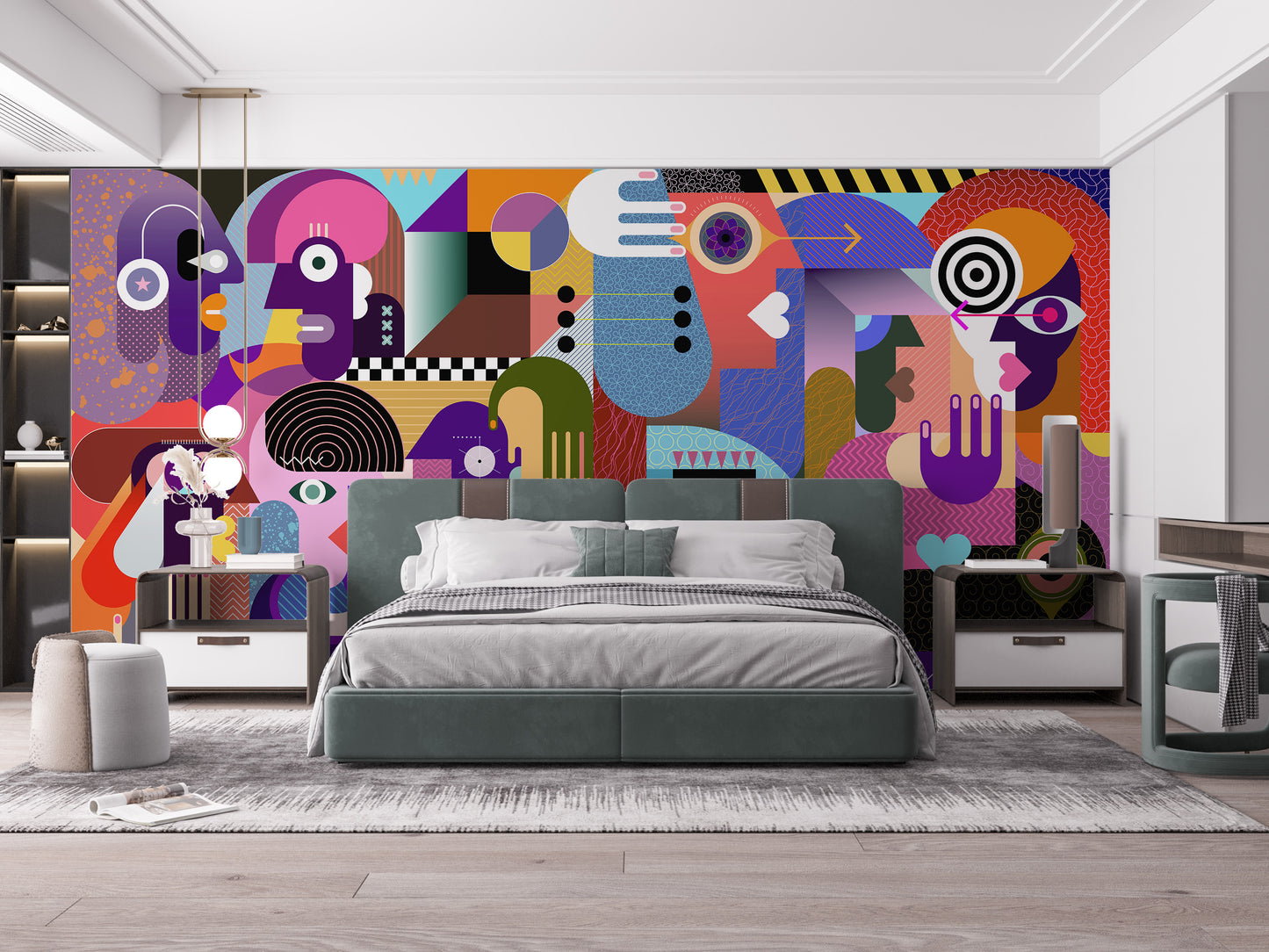 Modern Abstract Faces Wall Mural