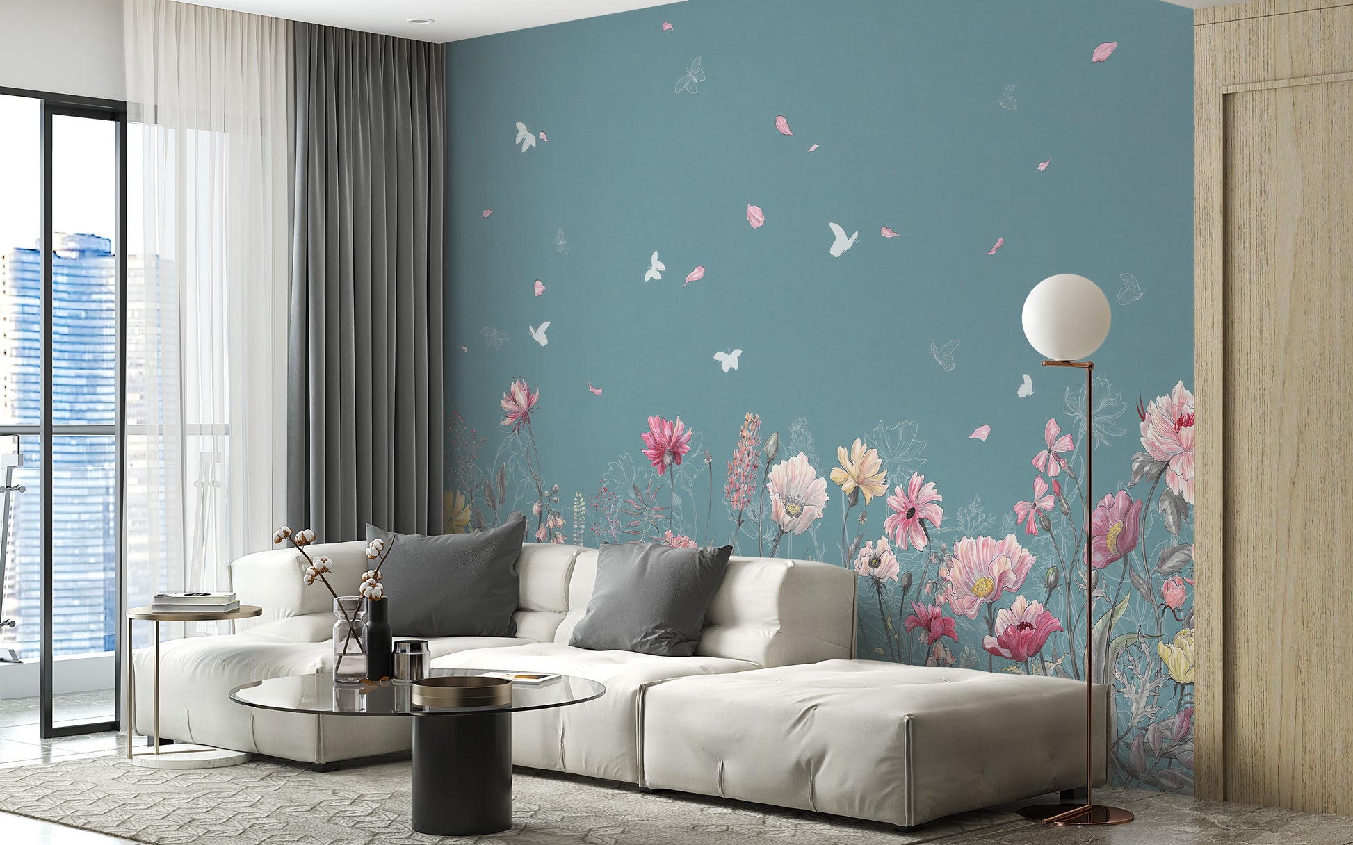 Stunning flower and butterfly garden wallpaper murals