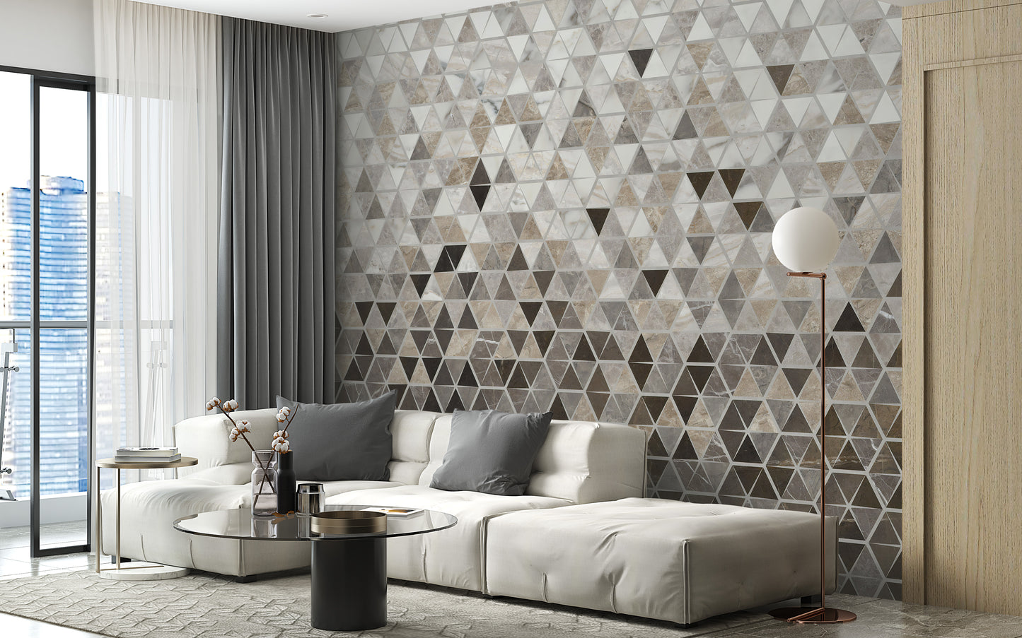 Sepia Triangle Tiles Wallpaper Mural