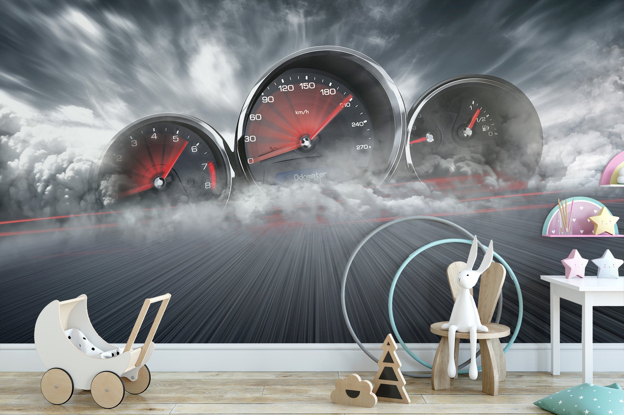 High-speed dashboard mural wallpaper
