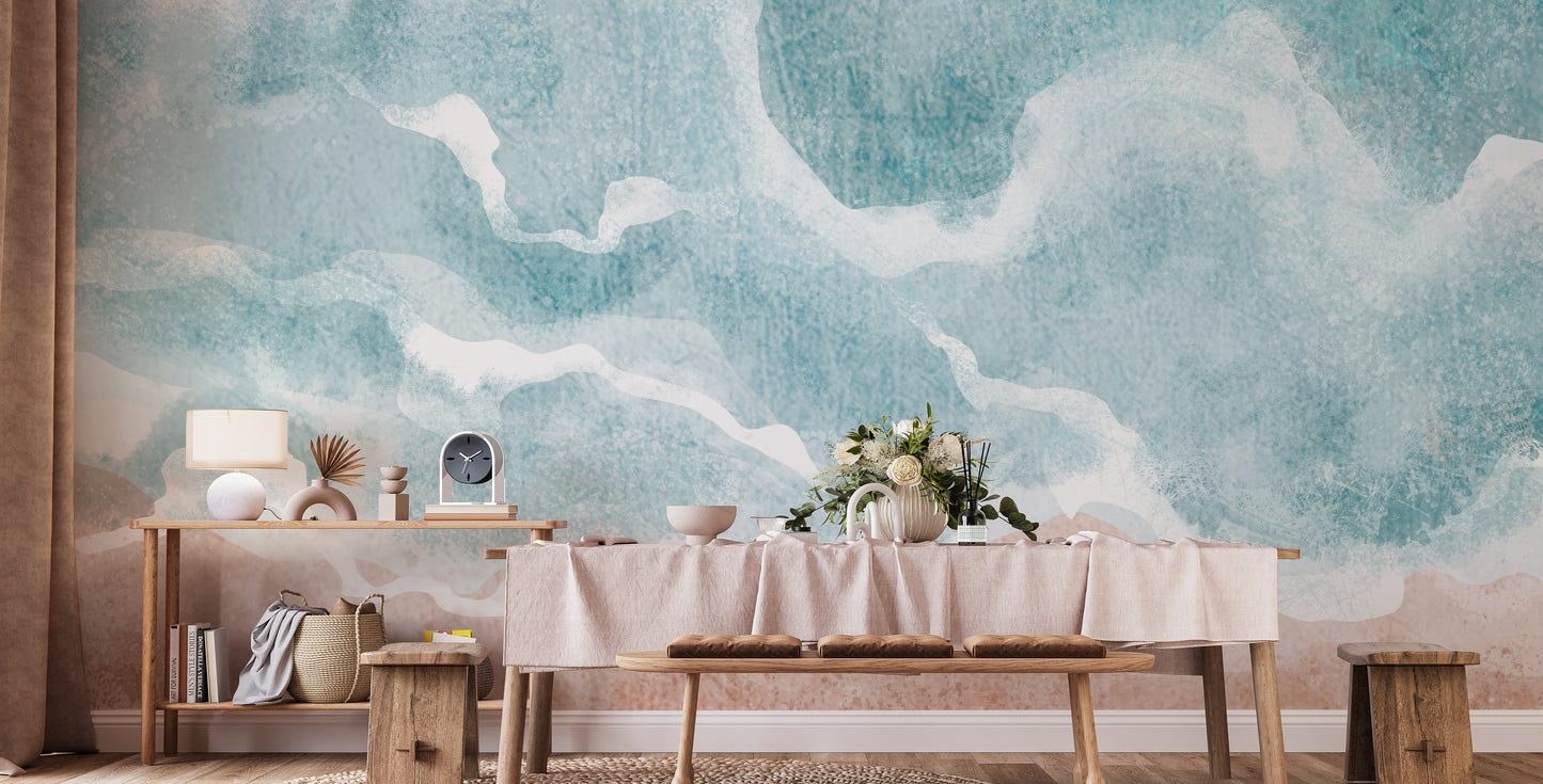 Boho sea waves beach mural for walls