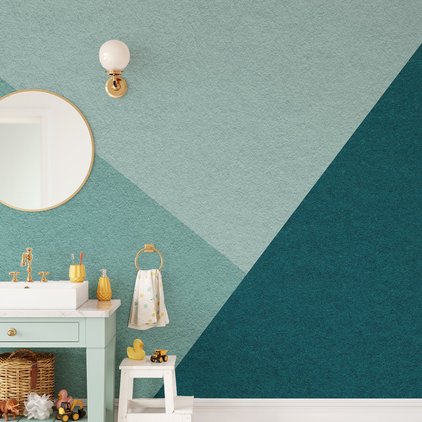 Emerald and Cyan Geometric Wallpaper